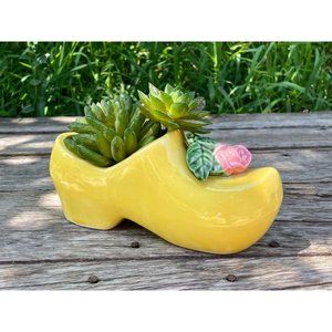 Vintage 1950s MCoy Yellow Clog Shoe Planter With Rose